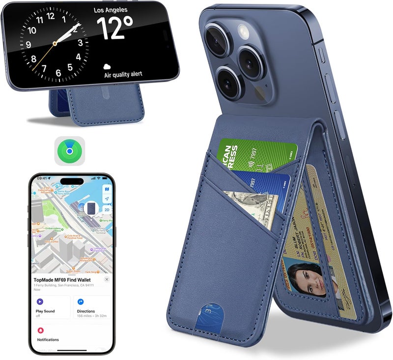 TopMade for MagSafe Wallet Stand, Works with Apple Find My, Magnetic Wallet for iPhone 17/16/15/14/13/12 Series, for iPhone Wallet with Finder Tracker, 6 Card Holder, RFID Blocking, Slim, Navy Blue - Image 1